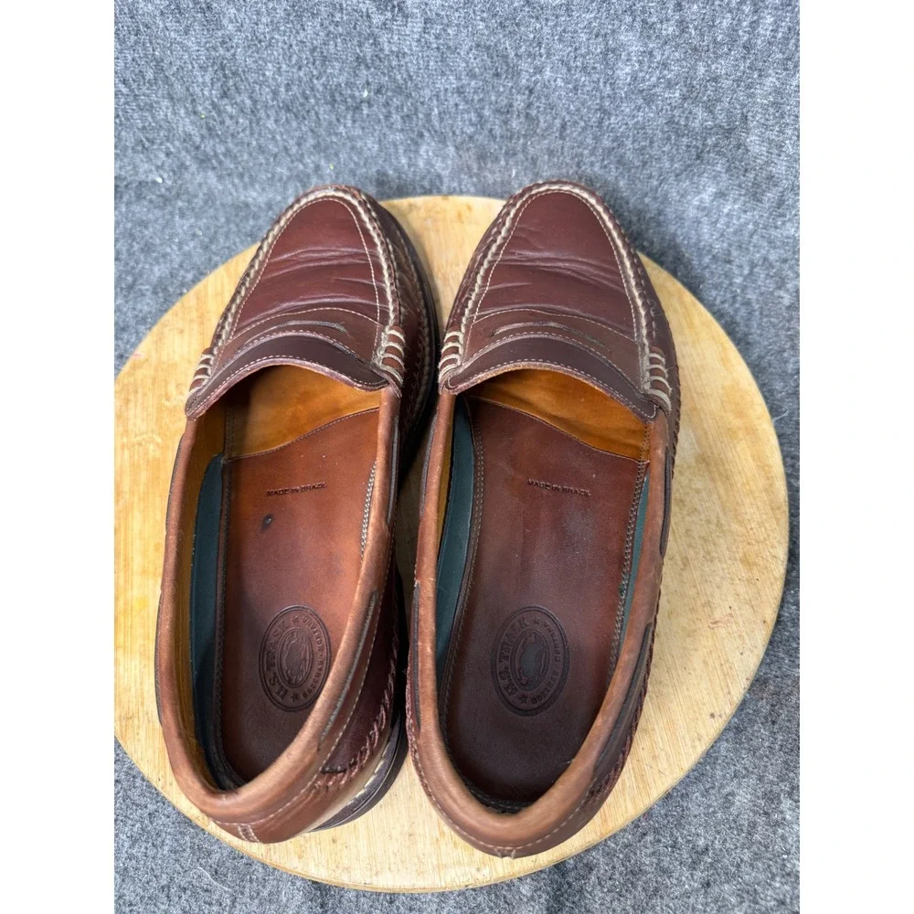 HS Trask Brown Bison Leather Penny Loafers Mens 10M Vibram Gumlite H1 173236